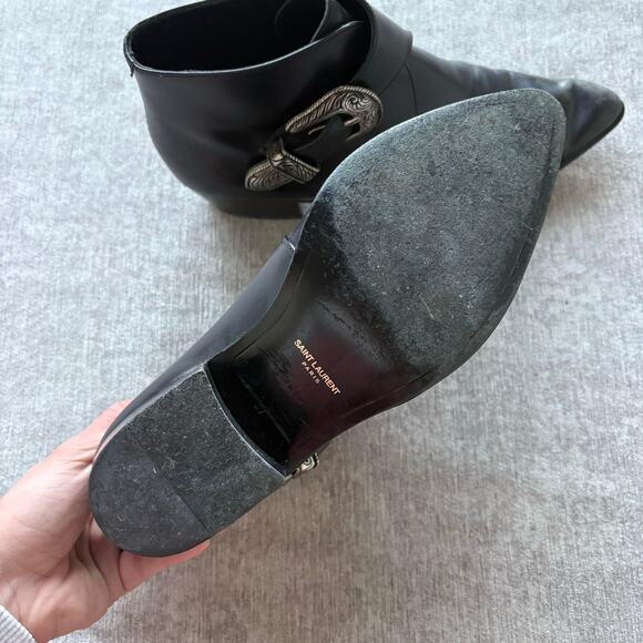 Saint Laurent Black Leather Buckle Boots - Picture 6 of 8